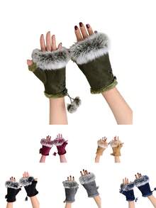 1 Pair Suede Lace-Up Fingerless Gloves For Women - Multicolor - View 1