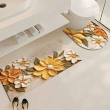 1/3 Stück rutschfeste, saugfähige Badezimmermatte, Silikonmatte, Retro-Muster Badezimmer, U-förmige Toilettenvorlage, saugfähige Fußmatte für das Waschbecken, 2,5 mm Dicke Weihnachtsdekoration Küchenteppich