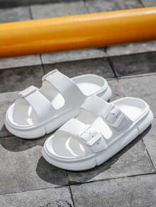 男士白色可調整肩帶一片式成型拖鞋,輕便拖鞋適用於戶外和室內