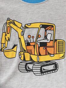 Young Boy 2pcs/Set Heart & "Love Mom" Print Crew Neck Long Sleeve Pajama Set - Grey - View 4