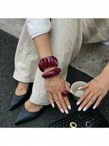 European And American Retro Hong Style Wine Red Open Bracelet INS Irregular Shaped Resin Elastic Bracelet - 02 Vòng tay đỏ 2926 - Xem 2