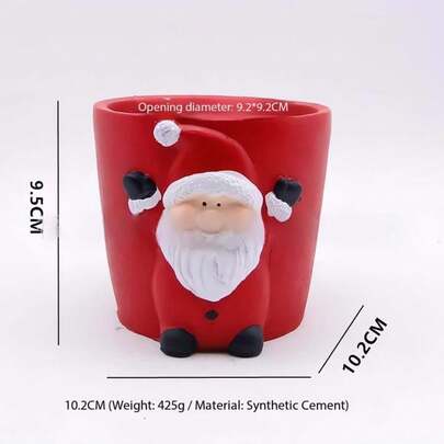 1个圣诞多肉植物花盆，配有驯鹿角、雪人和圣诞老人铃铛装饰，适用于花园和庭院