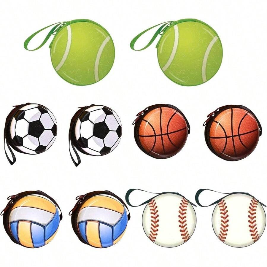 Monedero para Nios, 10 Piezas Zero Wallet Cartoon Esfrica Monedero, Diseo con Cremallera, Adecuado para Nios, Adolescentes Aficionados al Deporte, Viene con un Llavero - inicial - Ver 1