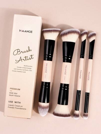 MAANGE 4Pcs Professional Facial Double-Ended Makeup Brush Set With Paper Box,Bevel&Taper Foundation Brush Contour Brush Blush Brush Powder Brush Eyeshadow Brush Concealer Brush Highlight Brush Smudge Brush,Makeup Tools With Soft Fiber For Easy To Carrying,Set For Travel,Gift For Women&Girls,Brush Set,Makeup Brush Kit,Make Up Brush Set,Make Up Set Complete,Makeup Brush Set,Complete Makeup Kit,Brush Kit,Brushes Makeup Set,Makeup Gift Set,Set