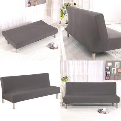 Solid Colour Arml Sofa Bed Cover Polyester Spandex Stretch Futon Slipcover 3 Seater Elastic Full Folding Couch Sofa Shield Fits Folding Sofa Bed Without Armrests 80" X 50" In Gray