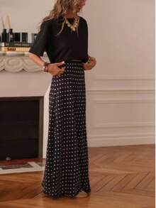 Women's Casual Polka Dot A-Line Maxi Dress, Made Of Non-Stretch Woven Fabric, Suitable For Everyday Wear - Black - View 6