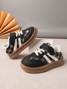 1 双男女款平底休闲运动鞋，软底防滑婴儿鞋，时尚百搭学生跑鞋，适合所有季节 - 黑色 - 查看 2