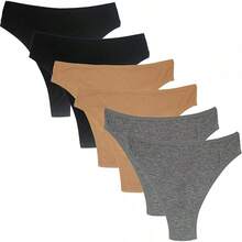 High Waisted Cotton Thongs For Women, Breathable Plus Size Multipack - 黑色*2 灰色*2 裸色*2 - 查看 12