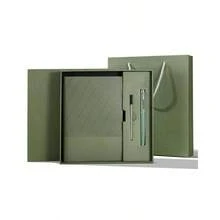 MAOXINGREN Cuaderno de tapas blandas en estuche de piel, 200 Pginas Rayadas, cuaderno profesional de negocios con estuche de regalo envuelto para reuniones, toma de notas, agenda, diarios Verde - inicial - Ver 2