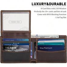 - Portafolios de piel de vacuno con bloqueo RFID para hombres, caf oscuro con ranura AirTag, Pequeo, Retro - café oscuro con ranura AirTag - Ver 3