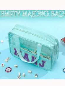 1个/2个美式学院风麻将牌收纳袋，尺寸为11.8英寸 x 8.26英寸 x 3.93英寸，防水透明PVC材质，带拉链，可作化妆包、洗漱用品收纳袋、麻将牌架、空袋，适合游戏爱好者、女性、圣诞礼物、旅行必备。 - 彩色 - 查看 4