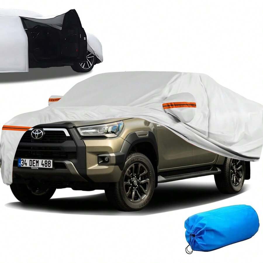 Cubierta para Auto,Funda de Coche Exterior para Camionetas, Funda para Coche con Cremallera Antiarañazos, Lona para Auto Impermeable, Antipolvo,Antilluvia y Antiuv, Protege tu Coche de Arañazos - Plata - Ver 1