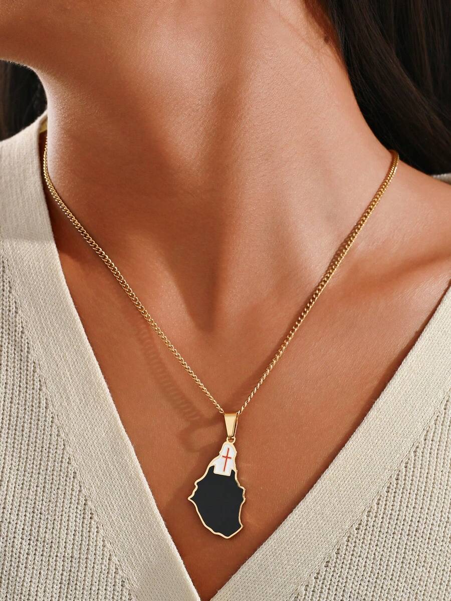 1 chiếc mặt dây chuyền hình bản đồ quốc gia và cờ Mỹ bằng thép không gỉ, không phai màu, thích hợp làm quà lưu niệm. - Nhiều màu - Xem 1