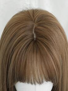 32英寸棕色长款层次直发假发，女士款 - 优雅刘海假发 - 深色发根，蓬松自然，采用超柔软耐热合成纤维全机织而成，适合女孩日常佩戴、音乐节派对、动漫角色扮演，也可作为礼物送给朋友。 - 棕色 - 查看 6