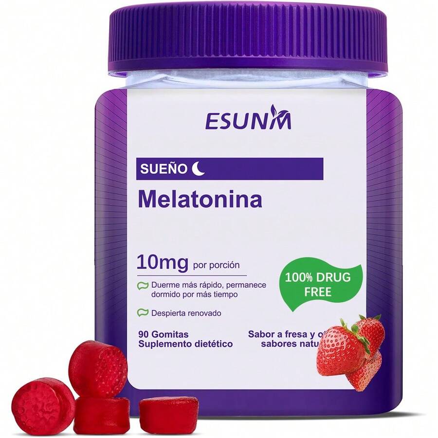 Suplementos Alimenticios como vitaminas:Gominolas de melatonina, suplemento para ayudar a dormir en adultos, 10 mg de melatonina por gominola, 90 gominolas con sabor a fresa, suplemento dietético. - Otros - Ver 1