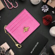 - Portatarjetas con llavero para mujer, con ventana de identificacin, RFID, cartera de abeja, cartera delgado y minimalista, Rosa Rojo, Minimalista - Rosa Rojo - Ver 6