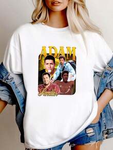 180g pure Cotton Retro Adam Sandler Shirt Adam Sandler Tshirt Adam Sandler T fashion streetwear designer clothes Stylish Summer Print Round Neck Short Sleeve Stretched Breathable Soft T-Shirt For Women Casual Casual female Top For Everyday Wear Versatile - Blanco - Ver 7