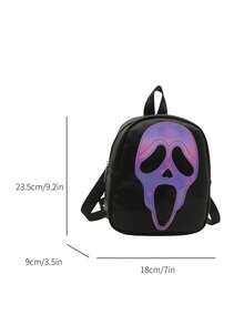 Fashionable Contrast Color Skull Print PU Mini Backpack, Casual Versatile Daypack Suitable For Women, Halloween Use, Phone Pouch (Relatively Small Size)