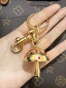 1pc Cute Mushroom Keychain, Rhinestone Decorated Metal Charm For Bags, Mother's Day Gift, Fashion Accessory Car Accessories Bag Charm School Goth Y2k Bag Accessories Lanyards With Id Holder Car Accessories Bag Charms Christmas Car Teacher Friend Sister Gift Ideas