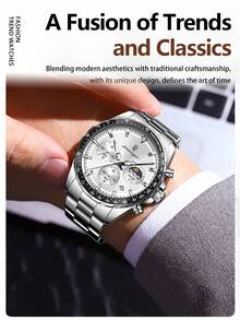 1pc Business Men's Stainless Steel Waterproof Luminous Quartz Watch With Date Display, Casual Men's Chronograph Wrist Watches For Men, Luxury Man Wristwatch Suitable For Work Occasion, Men's Gifts