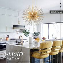 Sputnik Chandelier Solid Metal Starburst Chandelier Light Fixture 9-Light Mid-Century Modern Satellite Light Fixture For Living Room Dining Room Foyer Study Room Bathroom,E12 - Gold - View 7
