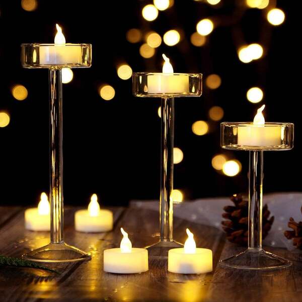 Velas Eléctricas Sin Llama 24 Piezas, a Pilas, Efecto Brillante Constante, para Decoración de Fiestas, Bodas y Hogar