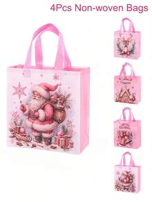 2 buc Pungi Tote roz de Crăciun cu mânere, Pungi cadou reutilizabile cu model de clopoțel de elan cu Moș Crăciun, Sacoșă de cumpărături, Pungi nețesute, Pungi pentru favoruri de petrecere, Decorațiuni festive de Crăciun pentru casă 2025 Cadouri de Crăciun Crăciun Anul Nou 2026 Pungi de ambalare