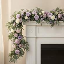 6FT Flower Garland Eucalyptus Willow Garland With Flowers Handcrafted Garland For Wedding Centerpieces For Rehearsal Dinner Bridal Shower, Wedding Ceremony Reception Outdoor Decor - 紫色 - 查看 2