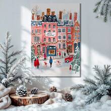 1 Stück rahmenloses gemütliches Winter Straßen-Ölgemälde, Schneestadt Wandkunst Poster, Vintage Landschaftsdruck für moderne Raumdekoration, FunkyPosters, Schlafzimmerdekoration, Wanddrucke für Zimmer, Studentenwohnheim Grundausstattung, herzerwärmende Geschenkidee für Wohnzimmer, Apartment Weihnachtsdekoration