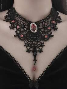1 chiếc vòng cổ giả ren đen phong cách Gothic dành cho phụ nữ ngày lễ Halloween phù thủy ngày lễ tình nhân - Nhiều màu - Xem 5