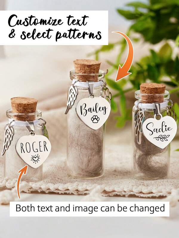 Customized Personalized Text Pet Fur Commemorative Jar, Customized Pet Fur Commemorative Bottle (With Name Tag), Heart-Shaped, Star-Shaped, As A Gift For Commemorating The Loss Of A Pet, Personalized Pet Commemorative Gift, Dog Souvenir, Cat Souvenir