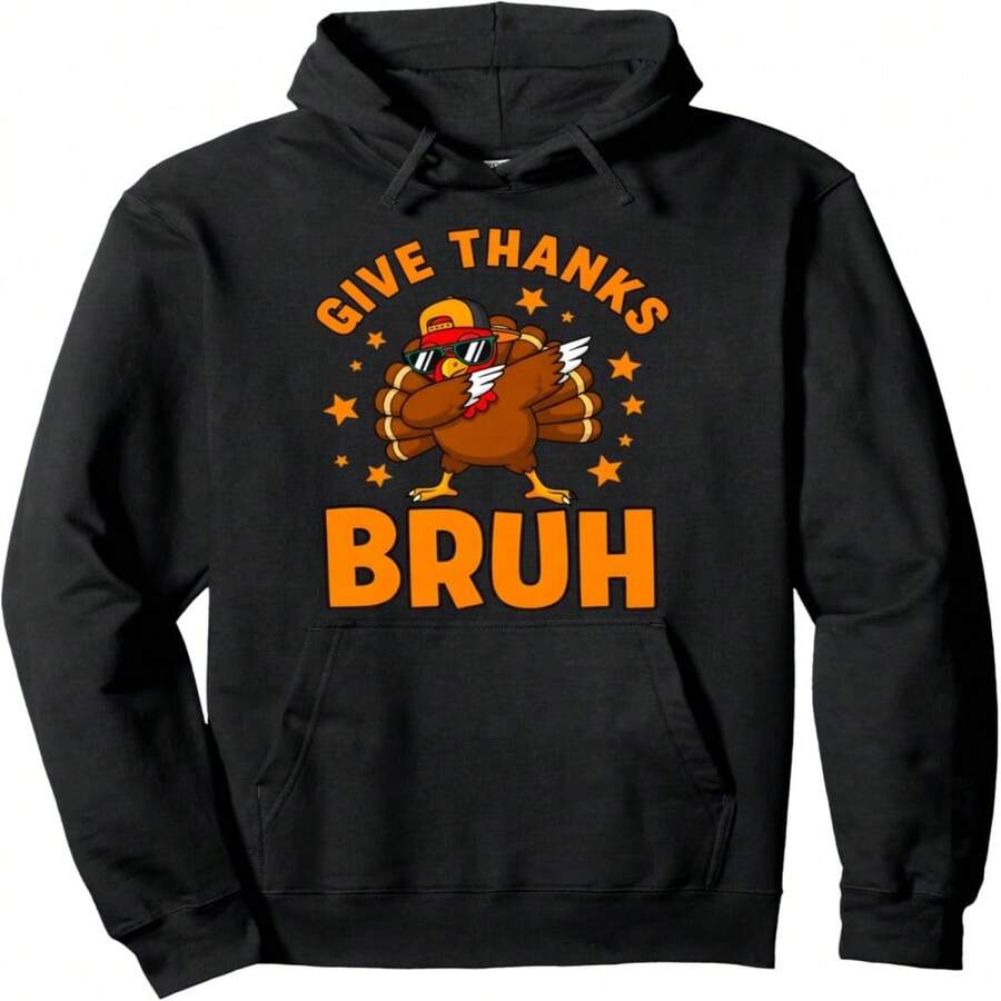 Bruh G Thanks,Funny Boys Dabbing Thanksgiving Turkey Day Pullover Hoodie - Black 13 - View 1