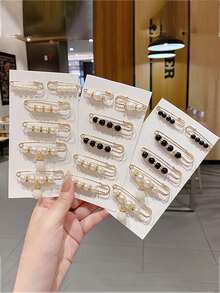 6 Stücke/12 Stücke glänzende ABS Perlen Sicherheitsnadeln, Taillengürtel Accessoire, Kleiderhalter, Brosche Weihnachtsgeschenk