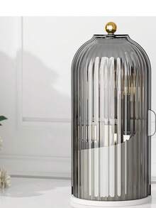 Caja de almacenamiento de maquillaje giratoria de 360°, transparente, caja de almacenamiento de escritorio, soporte para brochas de maquillaje, soporte para bolígrafos de escritorio, decoración del hogar, colgante de baño, caja de almacenamiento de maquillaje a prueba de polvo y resistente al agua, adecuada para tocador, baño, dormitorio, escritorio