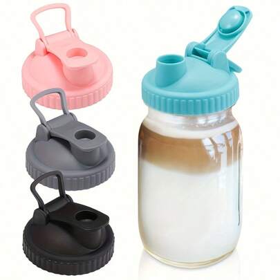 1 pieza Tapa reutilizable con vertedor para boca ancha de frasco de albañil, 86mm, apta para lavavajillas, de polipropileno PP, tapas de plástico para beber, compatible con frascos de albañil - Colores surtidos