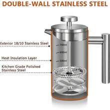 350ml, 750ml, 1000ml Stainless Steel French Press Coffee Maker With 3-Layer Filter, Double-Wall Insulation, Portable For Camping & Outdoor Activities, Durable, Comes With 2 Extra Filters And A Spoon, Easy To Clean - Multicolor - View 3