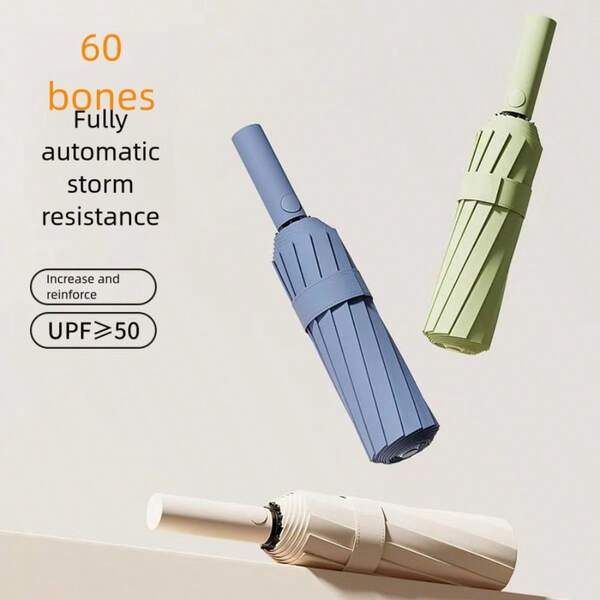 2025 New 12 Ribs Double Ribs Equal To 24 Ribs Umbrella Fully Automatic Business Double 12 Ribs Large Golf Umbrella, Enhanced Wind And Rain Umbrella, Strong And Durable Enlarged Umbrella Surface, Sun Protection And Waterproof High Quality Folding Umbrella, Outdoor Large Umbrella, Mature Men Business Large Umbrella, Sunny And Rainy Umbrella