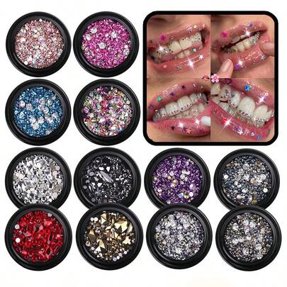 Bộ 50 món/Bộ trang sức răng đính đá hình bướm nhiều màu sắc, Phụ kiện thời trang DIY phổ biến, Thích hợp cho phụ nữ dùng hàng ngày, tiệc tùng, ngày lễ (Không bao gồm keo dán)