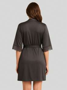 Luxury Romantic And Lace Robe Comfortable Bathrobe Night Line Bride And Maternity - Negro - Ver 3