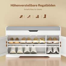 36,2-Zoll-Schuhbank mit anhebbarem Stauraum, Aufbewahrungsbank mit gepolstertem Sitzkissen, Eingangsbank mit 2 verstellbaren Regalen, für Eingangsbereich, Wohnzimmer, Schlafzimmer