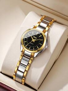 1 件女士优雅别致简约石英腕表，带钢带和小表盘，不含表盒 - 黑色 - 查看 8