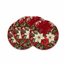 4/6/8 pièces Sets de table de Noël - Série bleue d'hiver de Noël, sapin de Noël, couronne, Père Noël, motif floral, sets de table, lavage à la main uniquement, décoration de table à dîner ronde d'hiver, décoration de cuisine et de salle à manger pour fête - 36 cm