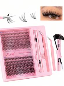 240pcs Individual D-Curl Cluster False Eyelashes, Includes Glue And Sealer, Soft Sponge Texture, Dense And Fine For Enlarged Eye Effect, Mixed 40D+50D+60D/60D+80D+100D, 10-16mm Mixed Length, Suitable For Daily, Wedding, Party And Travel Makeup - 黑色 - 查看 10