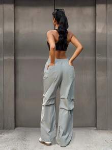 Pantalones cargo de estilo casual de la calle Y2K con bolsillos en diagonal, cintura elástica con cordón, pierna recta, pantalones paracaídas para uso diario, oficina, viajes al aire libre y ropa de otoño para mujeres