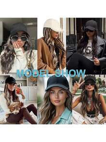 22英寸合成假发帽，卷曲波浪发，可调节女士棒球帽假发，水波纹发型