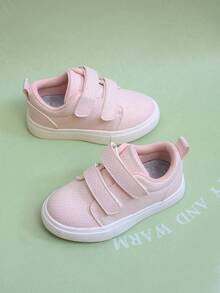 1 Paar rosa PU einfarbige Baby Sportschuhe mit Klettverschluss, modisch, bequem, rutschfest, langanhaltend, leicht, atmungsaktiv, Lauflernschuhe, geeignet für den täglichen Gebrauch