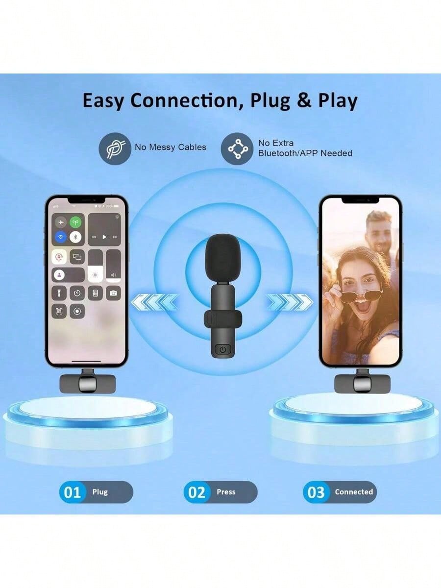 ميكروفون لاسلكي قابل للتثبيت، متوافق مع هواتف iOS/...