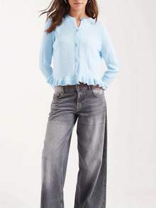 Women's Elegant And Stylish Ruffled Sweater Cardigan - Blue - View 3