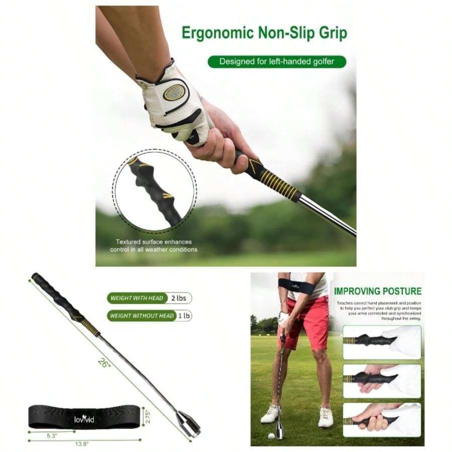 Swing Trainer Aid, Weighted Club Tempo Grip Training Right Left - Handed Golfers, Indoor Outdoor Warm - Practice Accessories - 左撇子 - 查看 1