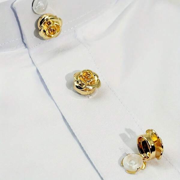 2 Pcs Luxury Rose Button Covers Shirt Decorative Buttons Cufflinks For Men And Women Suitable For Any Occasion Flip-Cover Design No Need For Sewing Three-Second Wear Solid Brass Base Perfect Holiday Gift